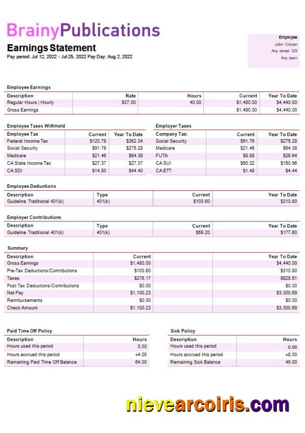 digital publishing company paystub